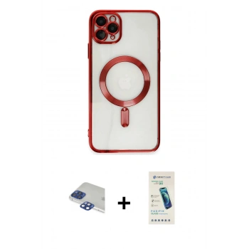 MARSİLYAN™- iPhone 11 Pro Max Kılıf Nova Işık Özel Seri - Şeffaf Pasifik Cam Ekran Koruyucu + Pers Alüminyum Kamera Lens - LT