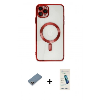 MARSİLYAN™- iPhone 11 Pro Max Kılıf Nova Işık Özel Seri - Şeffaf Pasifik Cam Ekran Koruyucu + Metal Kamera Lens Koruma Cam - MR