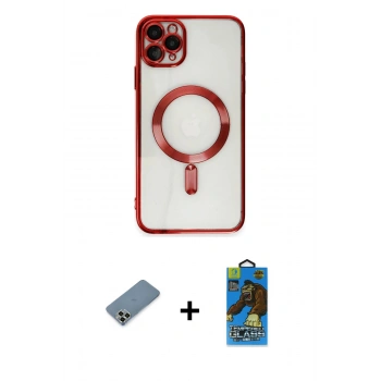 MARSİLYAN™- iPhone 11 Pro Max Kılıf Nova Işık Özel Seri - Siyah 18D Cam Ekran Koruyucu + Metal Kamera Lens Koruma Cam - AKYL