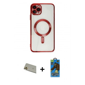 MARSİLYAN™- iPhone 11 Pro Max Kılıf Nova Işık Özel Seri - Siyah 18D Cam Ekran Koruyucu + Rainbow Kamera Lens Koruma Cam - GD