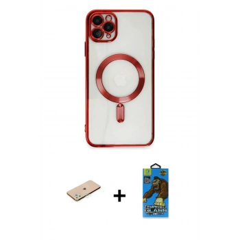 MARSİLYAN™- iPhone 11 Pro Max Kılıf Nova Işık Özel Seri - Siyah 18D Cam Ekran Koruyucu + Renkli Kamera Lens Koruma Cam - YL