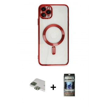 MARSİLYAN™- iPhone 11 Pro Max Kılıf Nova Işık Özel Seri - Siyah 34D Hayalet Izgaralı Cam + Pers Alüminyum Kamera Lens - YL