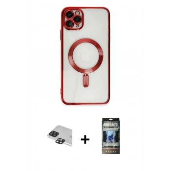 MARSİLYAN™- iPhone 11 Pro Max Kılıf Nova Işık Özel Seri - Siyah 34D Hayalet Izgaralı Cam + Pers Alüminyum Kamera Lens - SH