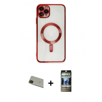 MARSİLYAN™- iPhone 11 Pro Max Kılıf Nova Işık Özel Seri - Siyah 34D Hayalet Izgaralı Cam + Rainbow Kamera Lens Koruma Cam - YL