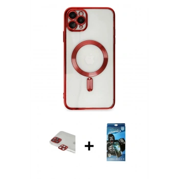 MARSİLYAN™- iPhone 11 Pro Max Kılıf Nova Işık Özel Seri - Siyah 34D Izgaralı Cam + Pers Alüminyum Kamera Lens - KI