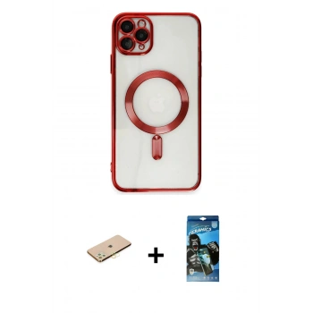 MARSİLYAN™- iPhone 11 Pro Max Kılıf Nova Işık Özel Seri - Siyah 34D Izgaralı Cam + Renkli Kamera Lens Koruma Cam - SI