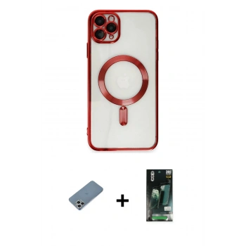 MARSİLYAN™- iPhone 11 Pro Max Kılıf Nova Işık Özel Seri - Siyah 360 Mat Full Body Arka Koruyucu + Shine Kamera Lens Koruma Cam - GS