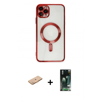 MARSİLYAN™- iPhone 11 Pro Max Kılıf Nova Işık Özel Seri - Siyah 360 Mat Full Body Arka Koruyucu + Renkli Kamera Lens Koruma Cam - TU