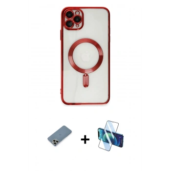 MARSİLYAN™- iPhone 11 Pro Max Kılıf Nova Işık Özel Seri - Siyah 3D Antistatik Cam Ekran Koruyucu + Metal Kamera Lens Koruma Cam - GD