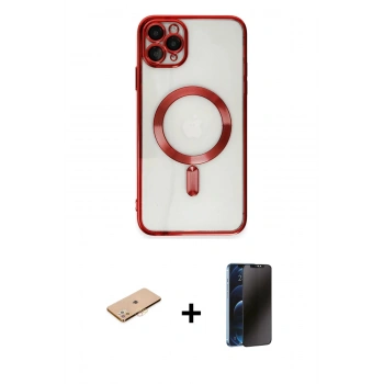 MARSİLYAN™- iPhone 11 Pro Max Kılıf Nova Işık Özel Seri - Siyah 3D Antistatik Hayalet Cam Ekran Koruyucu + Renkli Kamera Lens Koruma Cam - TU