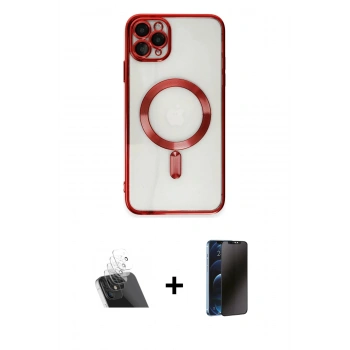 MARSİLYAN™- iPhone 11 Pro Max Kılıf Nova Işık Özel Seri - Siyah 3D Antistatik Hayalet Cam Ekran Koruyucu + Kamera Lens Koruma Cam - SF