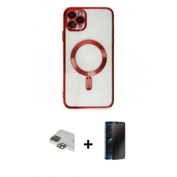 MARSİLYAN™- iPhone 11 Pro Max Kılıf Nova Işık Özel Seri - Siyah 3D Antistatik Hayalet Cam Ekran Koruyucu + Pers Alüminyum Kamera Lens - YL