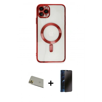 MARSİLYAN™- iPhone 11 Pro Max Kılıf Nova Işık Özel Seri - Siyah 3D Antistatik Hayalet Cam Ekran Koruyucu + Rainbow Kamera Lens Koruma Cam - GD