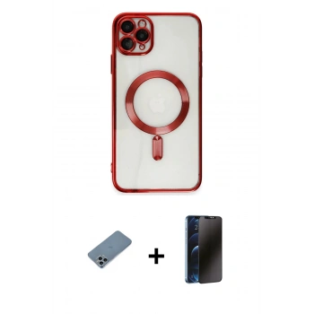 MARSİLYAN™- iPhone 11 Pro Max Kılıf Nova Işık Özel Seri - Siyah 3D Antistatik Hayalet Cam Ekran Koruyucu + Shine Kamera Lens Koruma Cam - SABE