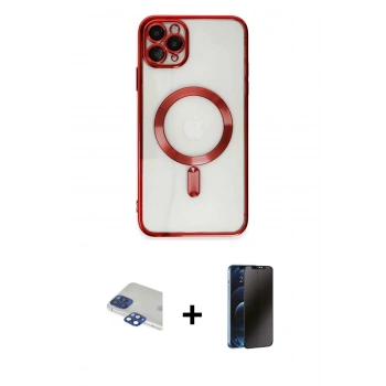 MARSİLYAN™- iPhone 11 Pro Max Kılıf Nova Işık Özel Seri - Siyah 3D Antistatik Hayalet Cam Ekran Koruyucu + Pers Alüminyum Kamera Lens - LT