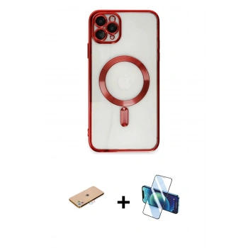 MARSİLYAN™- iPhone 11 Pro Max Kılıf Nova Işık Özel Seri - Siyah 3D Antistatik Seramik Nano Ekran Koruyucu + Renkli Kamera Lens Koruma Cam - PE