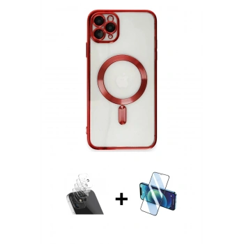 MARSİLYAN™- iPhone 11 Pro Max Kılıf Nova Işık Özel Seri - Siyah 3D Antistatik Seramik Nano Ekran Koruyucu + Kamera Lens Koruma Cam - SF