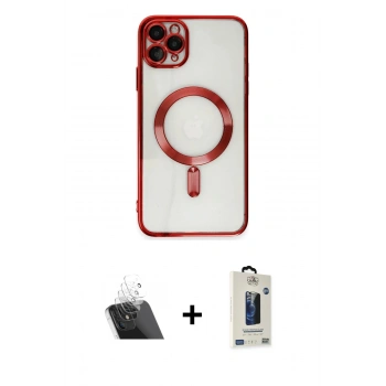 MARSİLYAN™- iPhone 11 Pro Max Kılıf Nova Işık Özel Seri - Siyah Bilvis Hayalet Cam Ekran Koruyucu + Kamera Lens Koruma Cam - SF