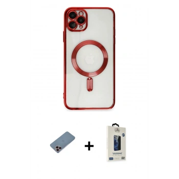 MARSİLYAN™- iPhone 11 Pro Max Kılıf Nova Işık Özel Seri - Siyah Bilvis Hayalet Cam Ekran Koruyucu + Shine Kamera Lens Koruma Cam - PE