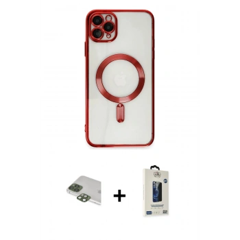 MARSİLYAN™- iPhone 11 Pro Max Kılıf Nova Işık Özel Seri - Siyah Bilvis Hayalet Cam Ekran Koruyucu + Pers Alüminyum Kamera Lens - YL