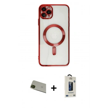 MARSİLYAN™- iPhone 11 Pro Max Kılıf Nova Işık Özel Seri - Siyah Bilvis Hayalet Cam Ekran Koruyucu + Rainbow Kamera Lens Koruma Cam - YL