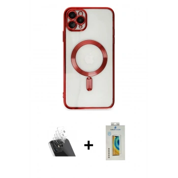 MARSİLYAN™- iPhone 11 Pro Max Kılıf Nova Işık Özel Seri - Siyah Polymer Nano Ekran Koruyucu + Kamera Lens Koruma Cam - SF