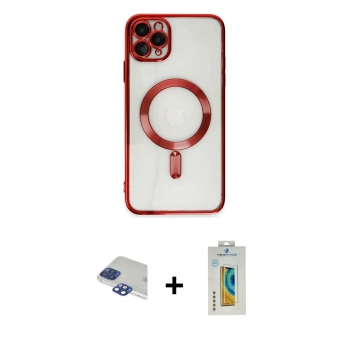 MARSİLYAN™- iPhone 11 Pro Max Kılıf Nova Işık Özel Seri - Siyah Polymer Nano Ekran Koruyucu + Pers Alüminyum Kamera Lens - LT