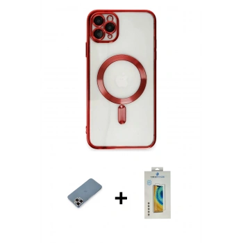 MARSİLYAN™- iPhone 11 Pro Max Kılıf Nova Işık Özel Seri - Siyah Polymer Nano Ekran Koruyucu + Metal Kamera Lens Koruma Cam - MR