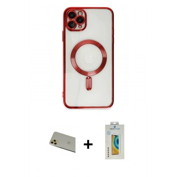 MARSİLYAN™- iPhone 11 Pro Max Kılıf Nova Işık Özel Seri - Siyah Polymer Nano Ekran Koruyucu + Rainbow Kamera Lens Koruma Cam - GD