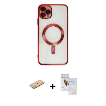 MARSİLYAN™- iPhone 11 Pro Max Kılıf Nova Işık Özel Seri - Siyah Seramik Nano Ekran Koruyucu + Renkli Kamera Lens Koruma Cam - PE