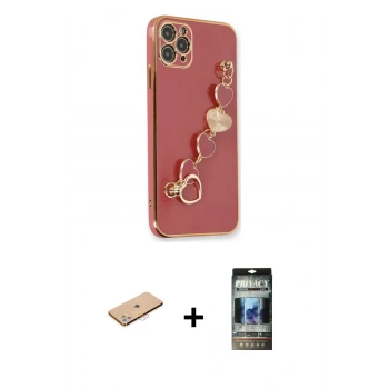 MARSİLYAN™- iPhone 11 Pro Max Kılıf Nova Işık Prime - Siyah 34D Hayalet Izgaralı Cam + Renkli Kamera Lens Koruma Cam - PE