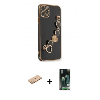 MARSİLYAN™- iPhone 11 Pro Max Kılıf Nova Işık Prime - Siyah 360 Mat Full Body Arka Koruyucu + Renkli Kamera Lens Koruma Cam - TU