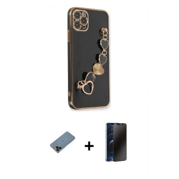 MARSİLYAN™- iPhone 11 Pro Max Kılıf Nova Işık Prime - Siyah 3D Antistatik Hayalet Cam Ekran Koruyucu + Shine Kamera Lens Koruma Cam - SH