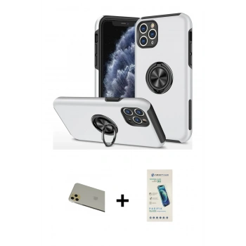 MARSİLYAN™- iPhone 11 Pro Max Kılıf Odak Form Prime - Şeffaf Pasifik Cam Ekran Koruyucu + Rainbow Kamera Lens Koruma Cam - GD