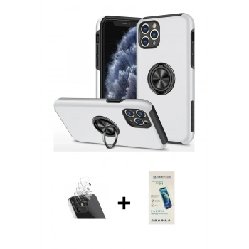 MARSİLYAN™- iPhone 11 Pro Max Kılıf Odak Form Prime - Şeffaf Pasifik Cam Ekran Koruyucu + Kamera Lens Koruma Cam - SF