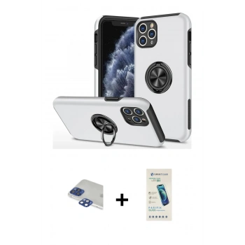 MARSİLYAN™- iPhone 11 Pro Max Kılıf Odak Form Prime - Şeffaf Pasifik Cam Ekran Koruyucu + Pers Alüminyum Kamera Lens - LT