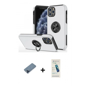 MARSİLYAN™- iPhone 11 Pro Max Kılıf Odak Form Prime - Şeffaf Pasifik Cam Ekran Koruyucu + Metal Kamera Lens Koruma Cam - MI