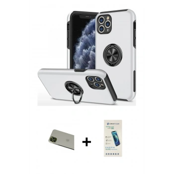 MARSİLYAN™- iPhone 11 Pro Max Kılıf Odak Form Prime - Şeffaf Pasifik Cam Ekran Koruyucu + Rainbow Kamera Lens Koruma Cam - YL