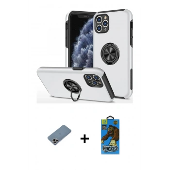 MARSİLYAN™- iPhone 11 Pro Max Kılıf Odak Form Prime - Siyah 18D Cam Ekran Koruyucu + Shine Kamera Lens Koruma Cam - GI