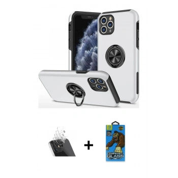 MARSİLYAN™- iPhone 11 Pro Max Kılıf Odak Form Prime - Siyah 18D Cam Ekran Koruyucu + Kamera Lens Koruma Cam - SF
