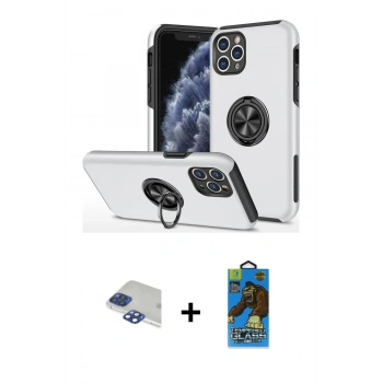 MARSİLYAN™- iPhone 11 Pro Max Kılıf Odak Form Prime - Siyah 18D Cam Ekran Koruyucu + Pers Alüminyum Kamera Lens - LT