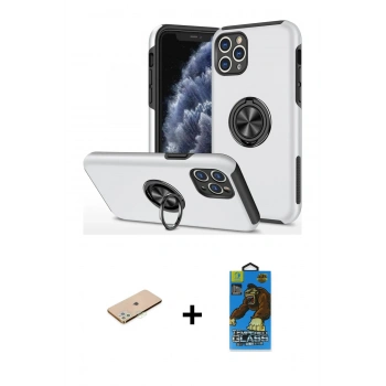 MARSİLYAN™- iPhone 11 Pro Max Kılıf Odak Form Prime - Siyah 18D Cam Ekran Koruyucu + Renkli Kamera Lens Koruma Cam - YL