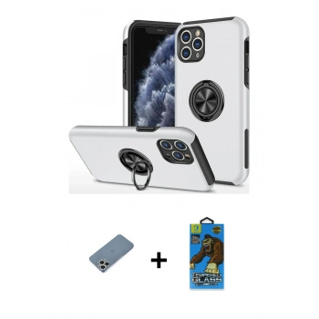 MARSİLYAN™- iPhone 11 Pro Max Kılıf Odak Form Prime - Siyah 18D Cam Ekran Koruyucu + Shine Kamera Lens Koruma Cam - GS