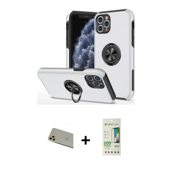 MARSİLYAN™- iPhone 11 Pro Max Kılıf Odak Form Prime - Siyah 20D Premium Cam Ekran Koruyucu + Rainbow Kamera Lens Koruma Cam - GD