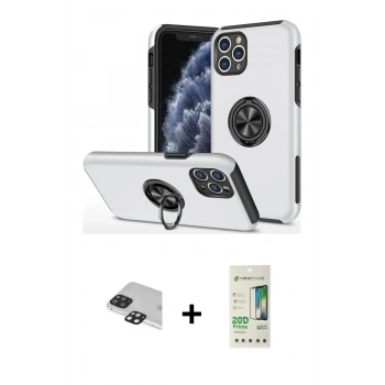 MARSİLYAN™- iPhone 11 Pro Max Kılıf Odak Form Prime - Siyah 20D Premium Cam Ekran Koruyucu + Pers Alüminyum Kamera Lens - SH