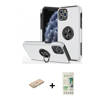 MARSİLYAN™- iPhone 11 Pro Max Kılıf Odak Form Prime - Siyah 20D Premium Cam Ekran Koruyucu + Renkli Kamera Lens Koruma Cam - YL