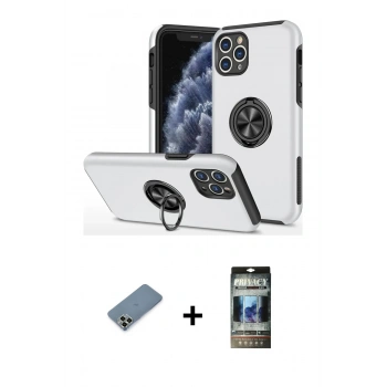 MARSİLYAN™- iPhone 11 Pro Max Kılıf Odak Form Prime - Siyah 34D Hayalet Izgaralı Cam + Metal Kamera Lens Koruma Cam - AKYL