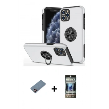 MARSİLYAN™- iPhone 11 Pro Max Kılıf Odak Form Prime - Siyah 34D Hayalet Izgaralı Cam + Shine Kamera Lens Koruma Cam - PE