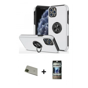 MARSİLYAN™- iPhone 11 Pro Max Kılıf Odak Form Prime - Siyah 34D Hayalet Izgaralı Cam + Rainbow Kamera Lens Koruma Cam - YL