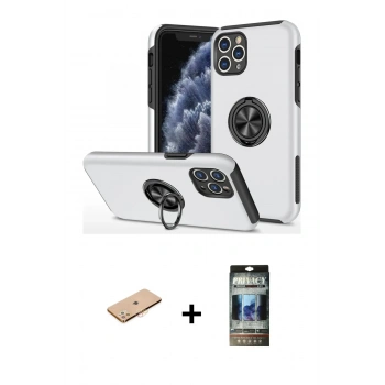 MARSİLYAN™- iPhone 11 Pro Max Kılıf Odak Form Prime - Siyah 34D Hayalet Izgaralı Cam + Renkli Kamera Lens Koruma Cam - TU